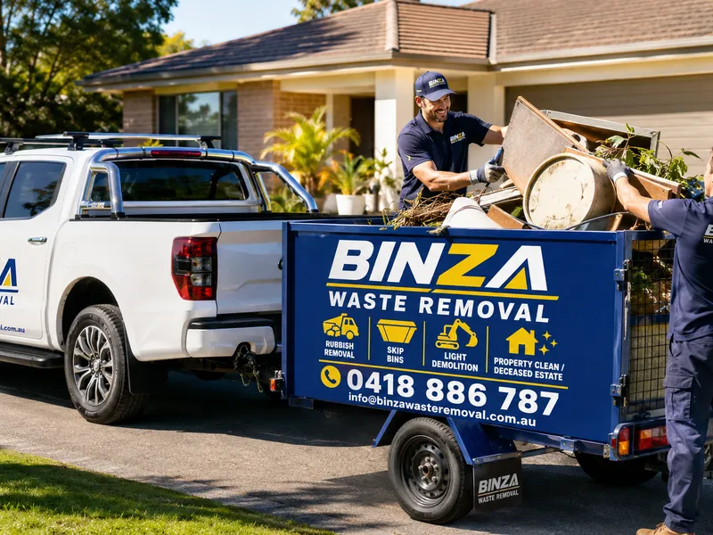 BINZA Waste Removal team loading a collected waste stream for sorting